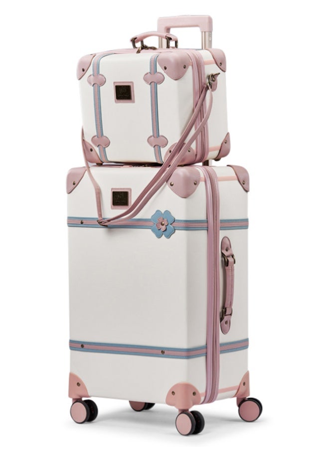 LIMRA 4-Piece Premium PU Leather Luggage Set – Luxury Travel Spinner Suitcases with Cosmetic Bag – Sizes 28/24/20/13 Inch White With Pink Color - Image 3